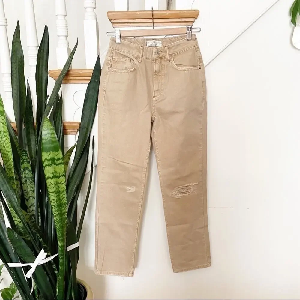 Free People Dakota Straight Leg Jeans Khaki sz 25
